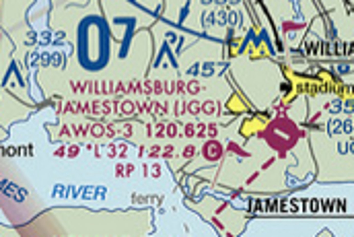 <p>The three character airfield identifier for Williamsburg-Jamestown airport is __ __ __</p>