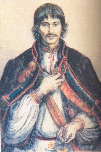 <p>Літографія Василя Касіяна. «Гуцул з квіткою», 1923 р.</p>