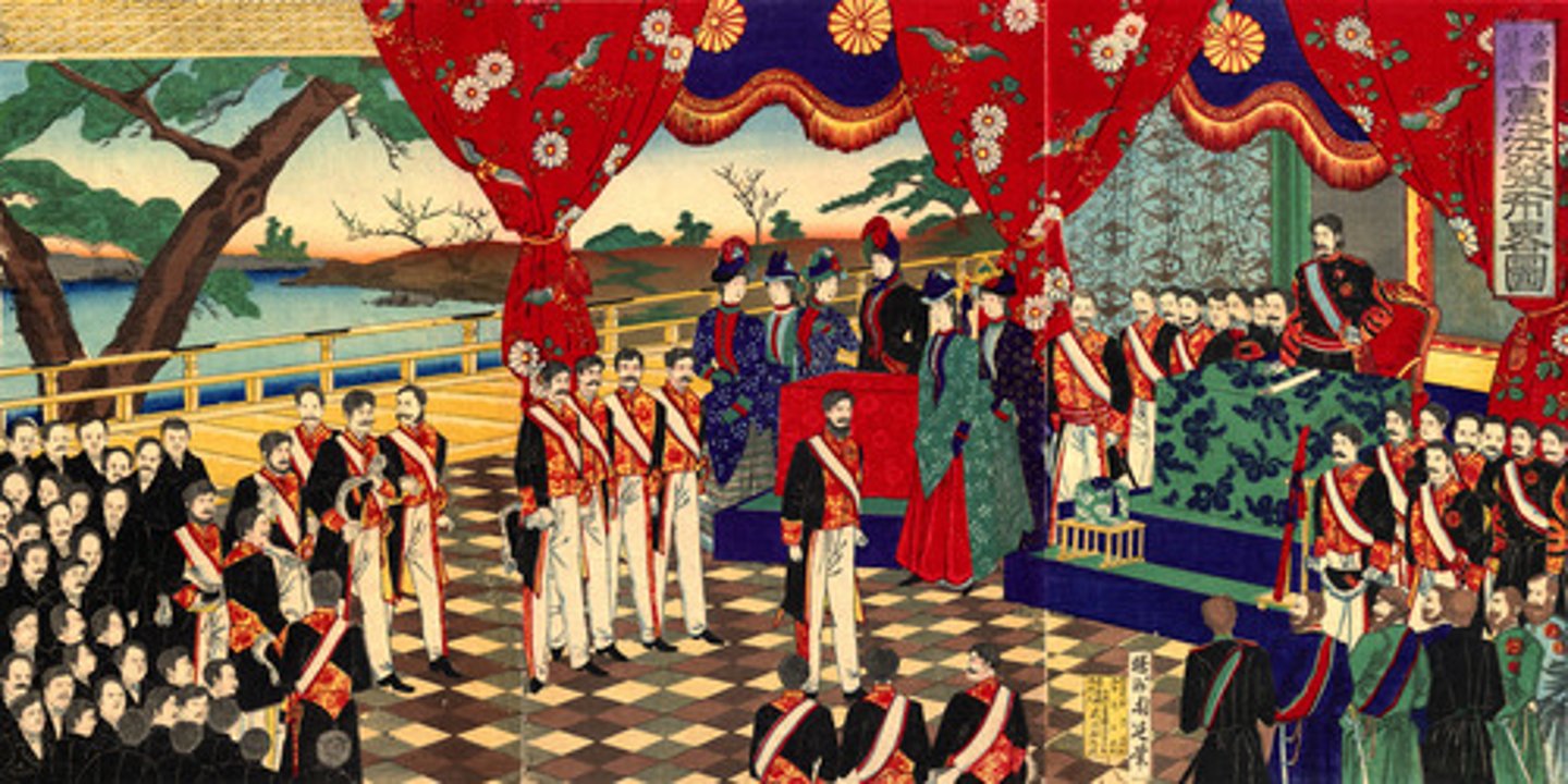 <p>In 1868, a Japanese state-sponsored industrialization and Westernization effort that also involved the elimination of the Shogunate and power being handed over to the Japanese Emperor, who had previously existed as mere spiritual/symbolic figure.</p>
