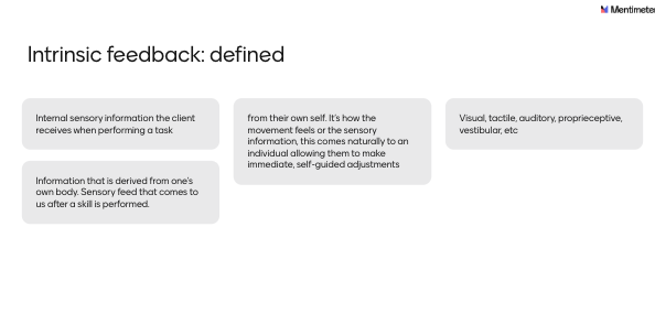 <p>Define Intrinsic feedback.</p>