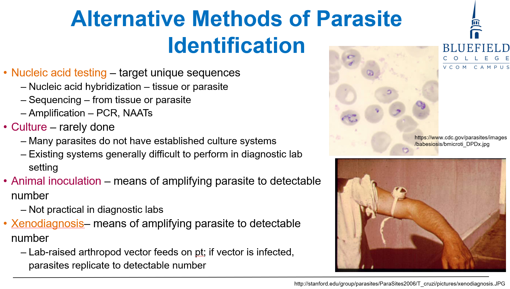 <p>C. To amplify parasites via vector infection<br></p><p><strong>Xenodiagnosis</strong> uses <strong>arthropods</strong> to detect parasites by letting them <strong>feed on a patient</strong> and examining them afterward.</p>