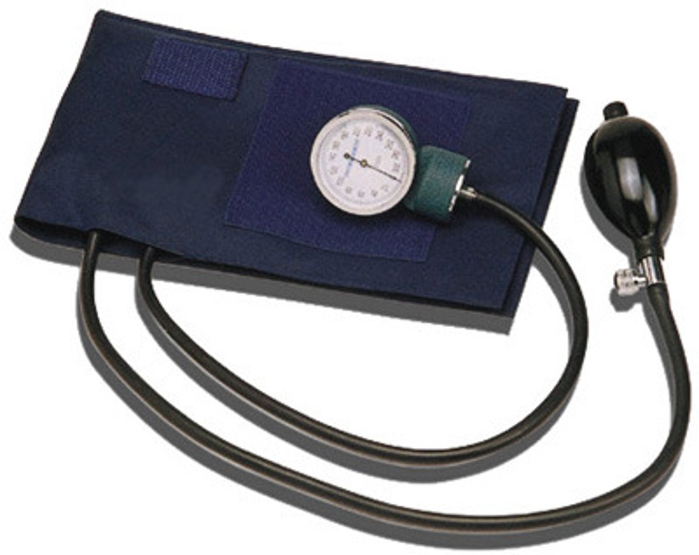 <p>an inflatable cuff, a pressure gauge (Aneroid manometer), an inflation bulb, and an air release valve</p>