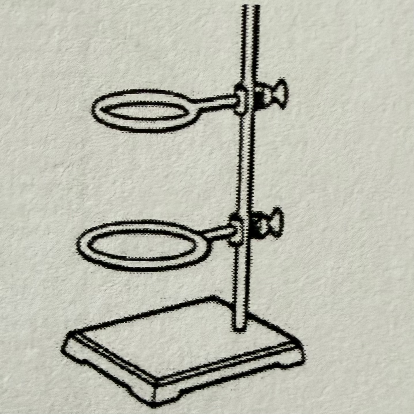 <p>Metal support stand equipped with adjustable rings to hold glassware or equipment over a burner or other apparatus.</p>