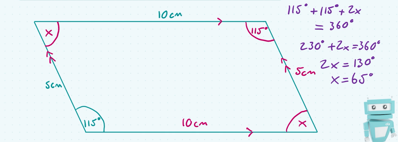 <p>opposite sides, opposite angles are equal. conversely, if opposite side and opposite angles of a convex quadrilateral are equal, it is a parallelogram</p>