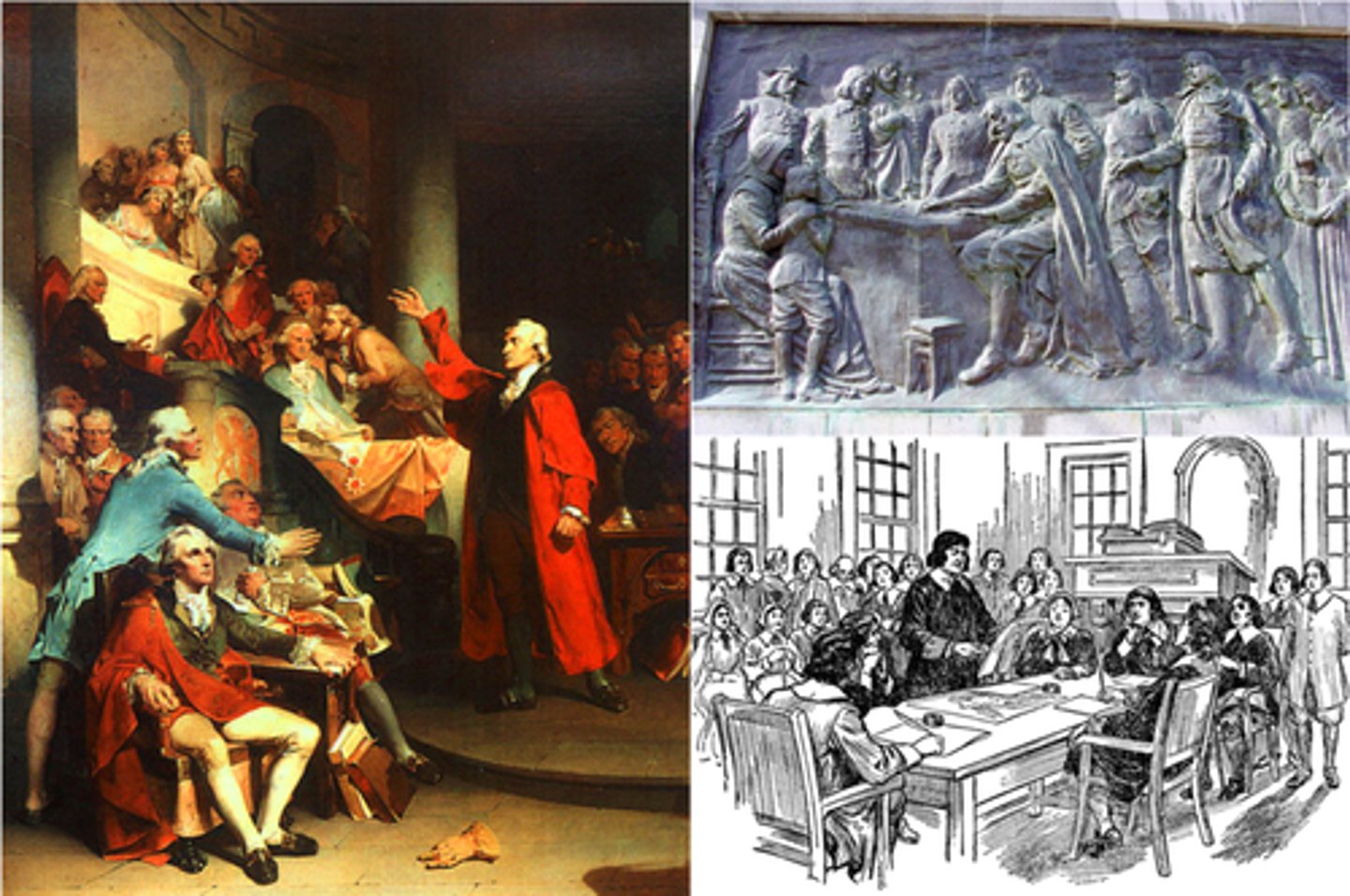 <p>Mayflower Compact, Virginia House of Burgesses, and New England Town Hall Meetings</p>