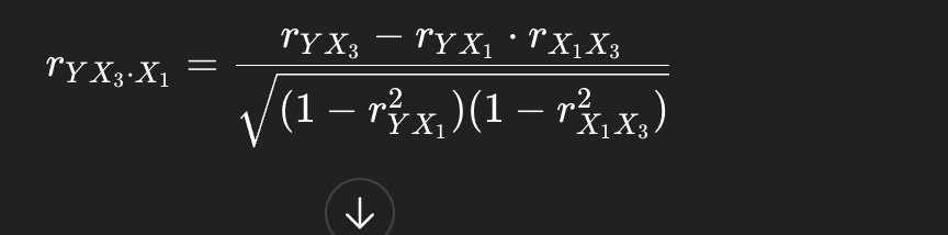 <p></p><p>-rYX3X1</p><p>-0.71</p><p>rYX1X2=rYX1-rYX2*rX1X/square root of (1-r²YX1)(1-r²X1X3).</p>