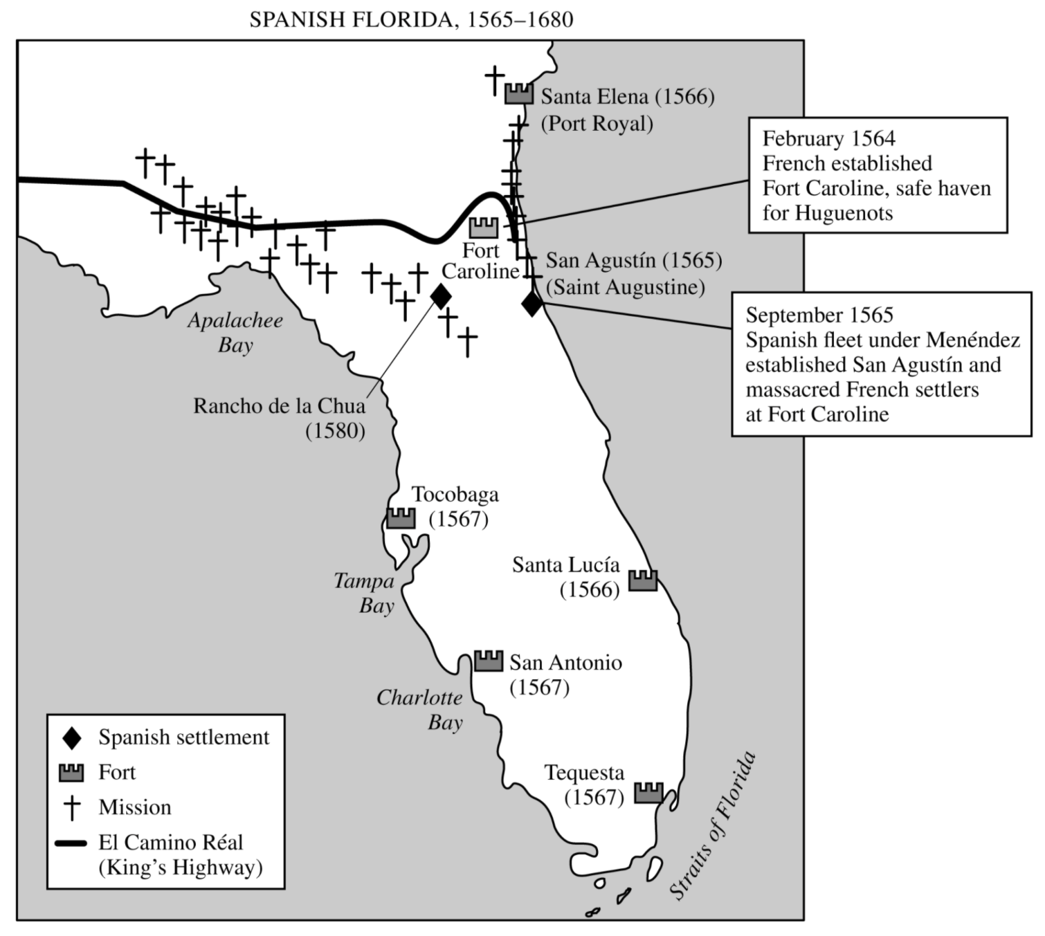 <p>Which of the following best explains the&nbsp;presence of the Spanish in the areas depicted on&nbsp;the map?</p>
<p>A. The introduction of African slavery to Spanish Florida</p>
<p>B. The spread of maize culture from American Indians to the Spanish colonists</p>
<p>C. The outbreak of rebellion by the Pueblo Indians</p>
<p>D. The emergence of competition between European powers in the Americas</p>