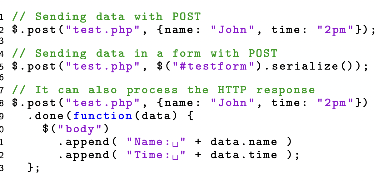 <ul><li><p>it can send data to the target object with a POST method</p><ul><li><p>parameters can be specified</p></li></ul></li><li><p>it can send data to a form (using class name) with a POST method</p></li><li><p>it can process HTTP responses</p></li></ul>