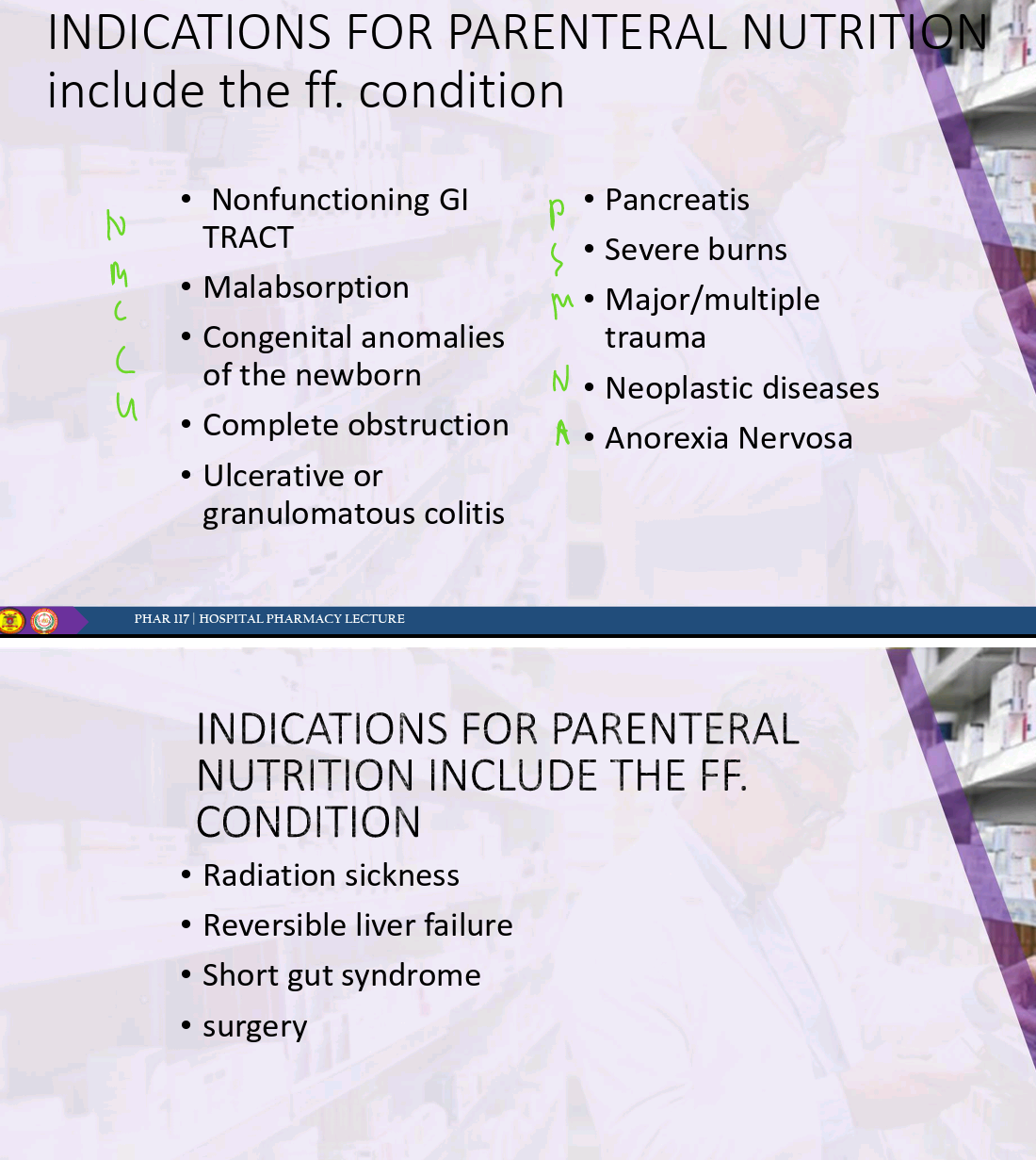 <p>Recall indications for PN</p>