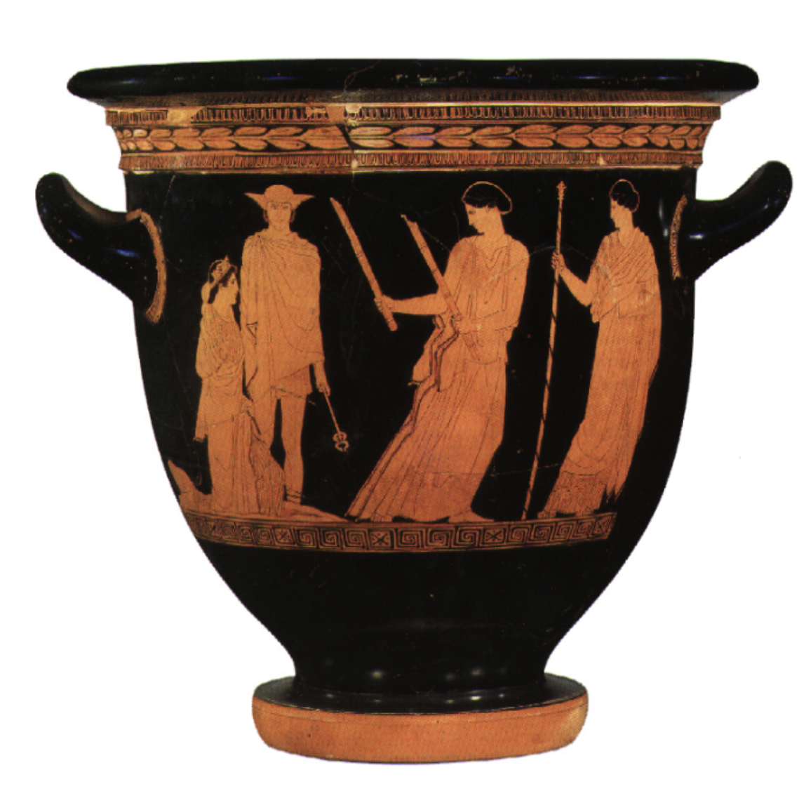 <p><span style="background-color: transparent; font-family: "EB Garamond", serif;"><span>:Hermes leads Persephone forth from the underworld to be greeted by Hekate and her mother Demeter. Story of Persophene , raped by Hades add forced agaisnt her will to be hos wife, her uncle,Negotatiaion of ⅓ with hades: durig winter, ⅔ during spring and summer Represents the Story of seasons and how to guarantee the arrival of spring: make a deal with Zeus </span></span></p>