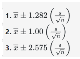 <p>Match the confidence level with the confidence interval for the population mean</p>