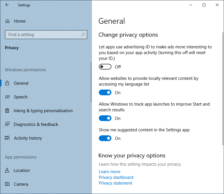 <p>Privacy settings </p>