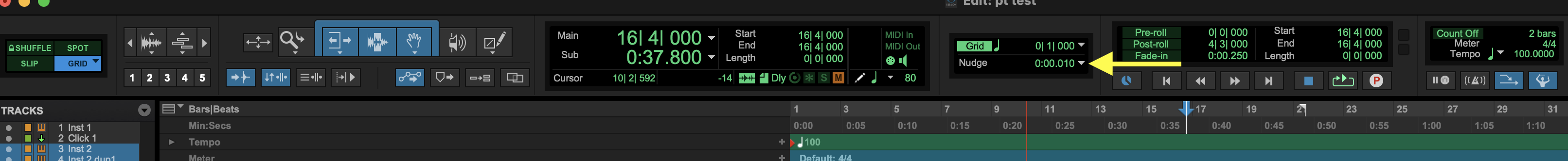 <p>Click on the Nudge value dropdown menu at the center top of the Edit window.</p>