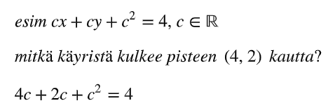 <p>käyräparvet ovat useamman käyrän muodostama joukko, eli yhtälöitä joissa on ainakin 1 parametri (esim a), ja ne lasketaan sijoittamalla yhtälöön piste, ja ratkaisemalla parametri</p>