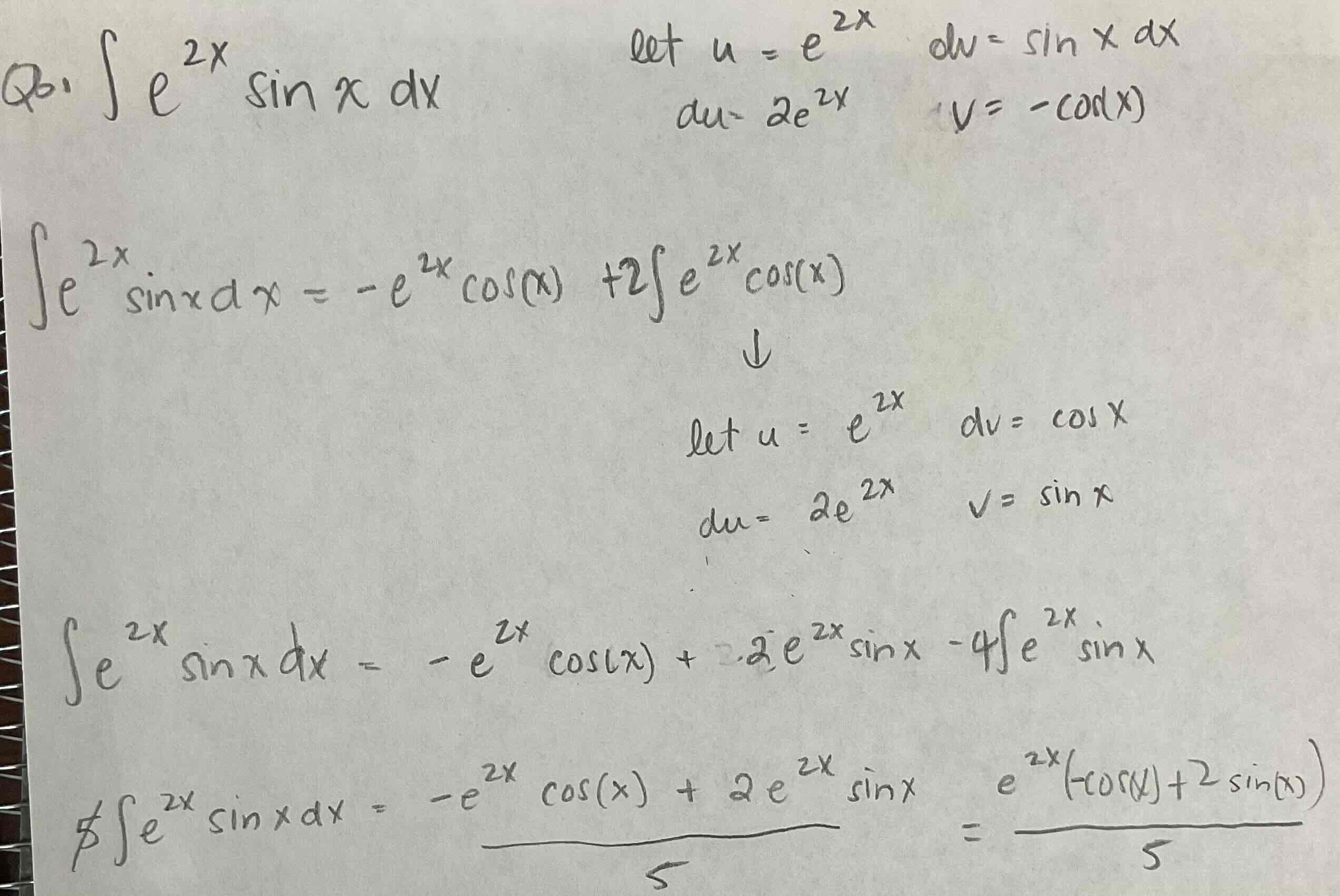 <ol><li><p>Keep the left hand integral (meaning left of the equal sign).</p></li><li><p>Integrate by parts twice</p></li><li><p>simplify (should end up with function similar to the left hand side).</p></li></ol>