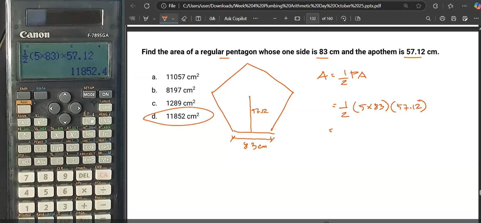 <p>Answer: d. 11852 cm²</p>