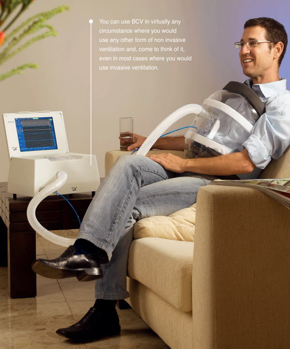 <ul><li><p>chest piece attached to a vacuum </p><ul><li><p>replaced iron lungs </p></li></ul></li></ul><p></p>
