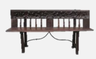 <ul><li><p><span style="color: rgb(0, 0, 0);"> A long bench with a hinge top was used for<br>seating and storage.<br>- These benches might be ornamented with finials,<br>turned spindles, and heavy carving, or maybe just<br>plainly decorated.</span></p></li></ul><ul><li><p><span style="color: rgb(0, 0, 0);"><strong> It was made of two planks one serving<br>as the seat and the other as a back.<br>- It had trestle legs and wrought iron<br>bracing. </strong></span></p></li></ul><p></p>