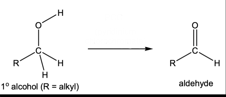 <p>Oxidation of 1 degree alcohol to an aldehyde</p>