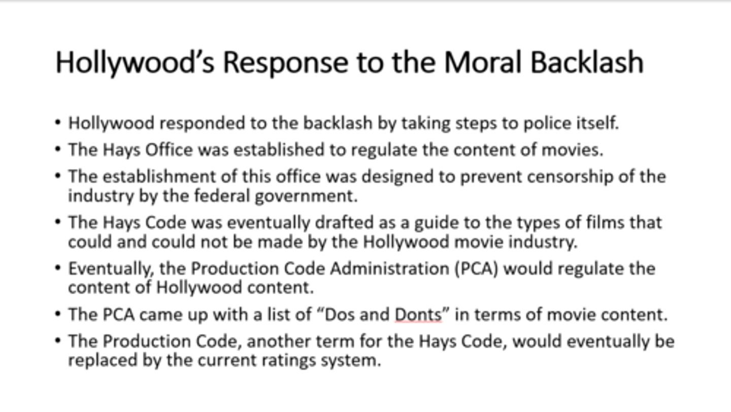 <p>A set of industry guidelines for the self-censorship of content in films.</p>