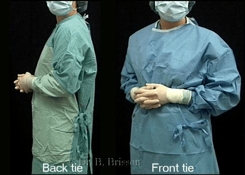 <p>sterile cotton gown worn by operating room personnel; scrub suit</p>