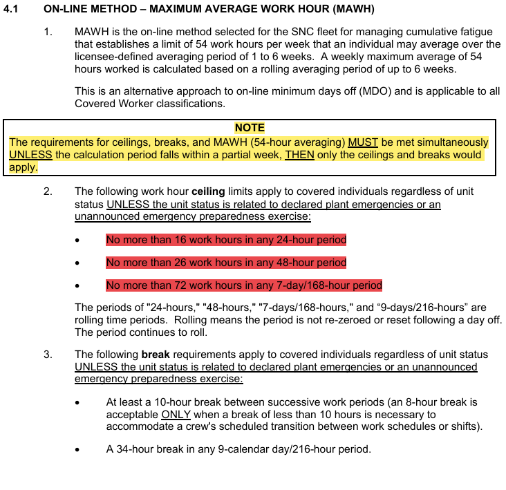 <p>NMP-AD-016-003 Scheduling and Calculating Work Hours</p><p>Limit Overview</p>
