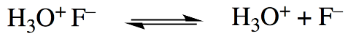 the F- ion forms ionic bonds with the H3O+ ions in solution, which means there is an equilibrium between the bound and unbound forms of the acid

\
\
