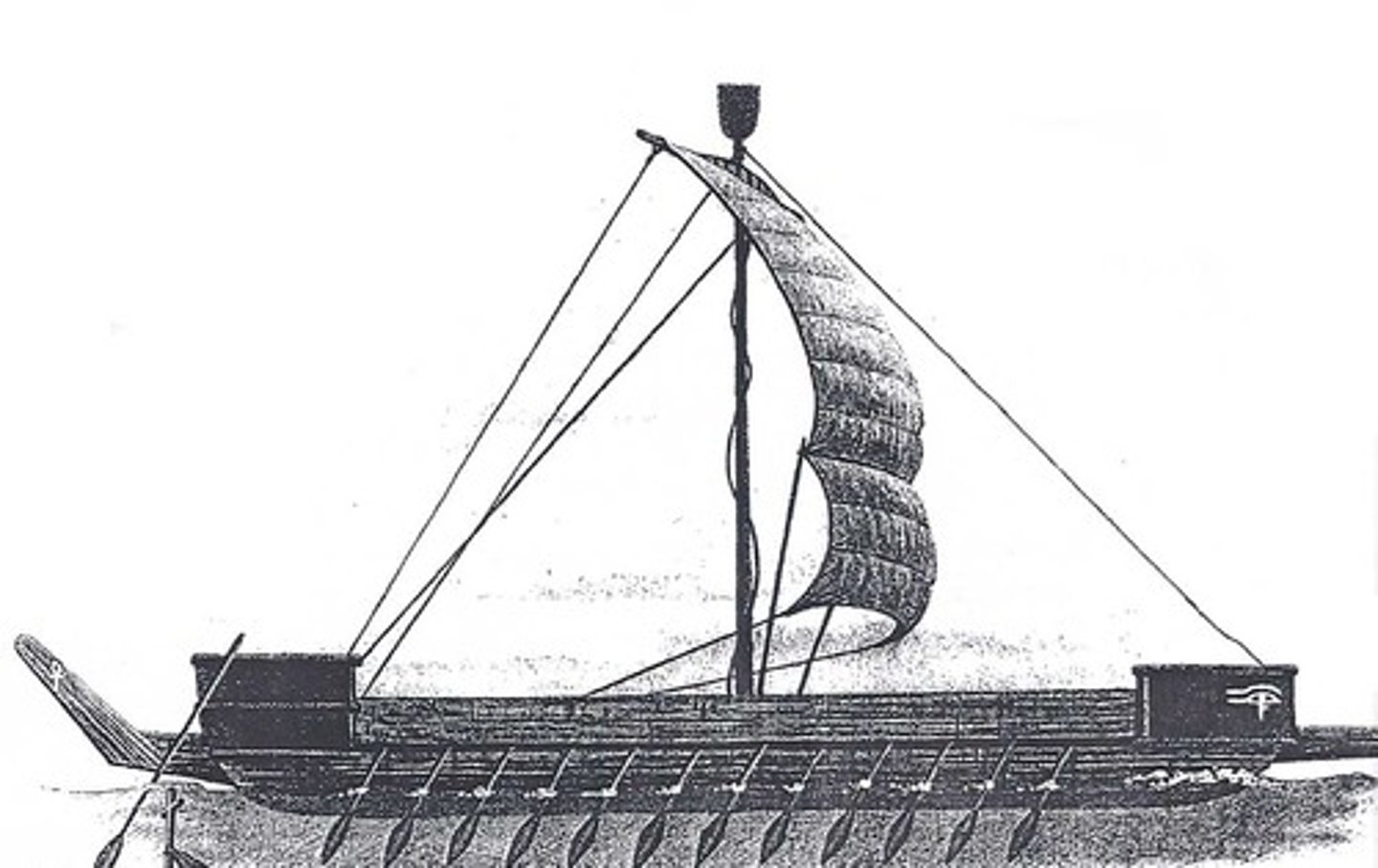 <p>A type of ship propelled by rowing. Characterized by a long, slender hull, shallow draft and low clearance between sea and railing. Used by both sides.</p>