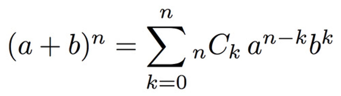 <p>Expand (x+3)^5</p><p>Step 1: x term in descending order</p><p>Step 2: 3 term in ascending order</p><p>Step 3: Coefficient (nCk or pascals triangle)</p><p>First + last terms will always be 1</p><p>Second + second to last terms will always be you exponent (in this case 5)</p><p>Step 4: simplify terms</p>