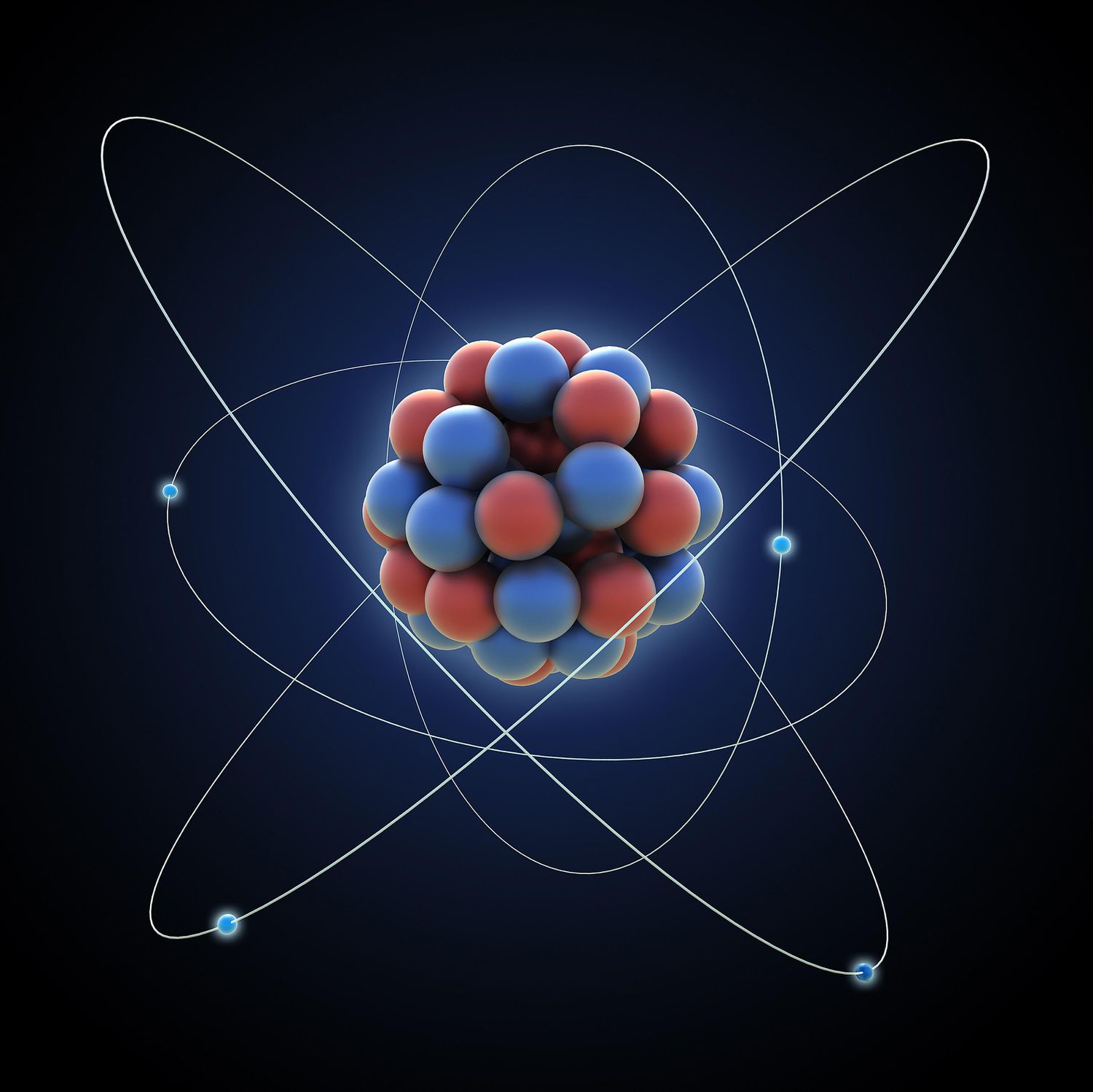 <p>The building blocks of matter, made of protons, neutrons and electrons.</p>