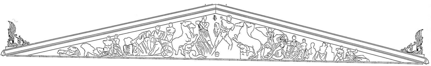 <p>What is the founding myth on the west pediment?</p>