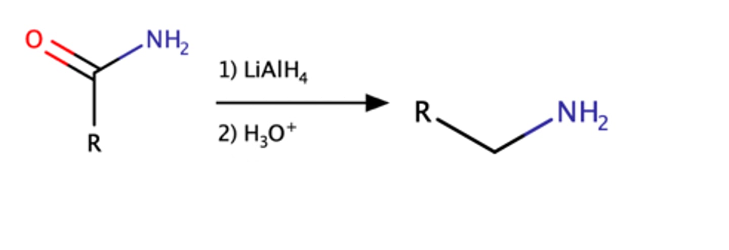 <p>amine</p><p>Carbonyl group is completely removed</p>