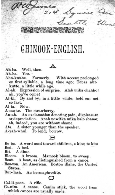 <p>Contact Languages</p><p>___________: Lingua franca of the Pacific NW,</p><ul><li><p>drew many basic words from Nuu-chah-nulth (Nuučaan’uɫ) and from Canadian French</p></li><li><p class="p1">Probably had up to 100,000 speakers in the 19<span>th</span> century</p></li><li><p class="p1"><span>Now less than a dozen in BC</span></p></li></ul><p></p>