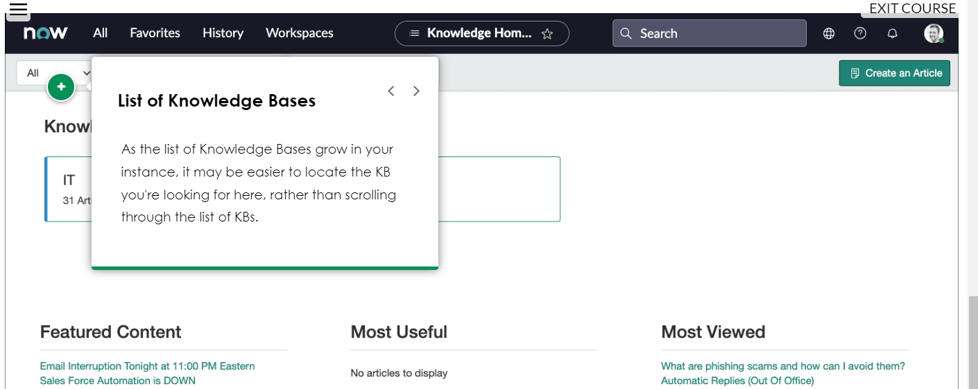 <p>contains List of kowledge bases- <strong>All, IT, Knowledge</strong></p>