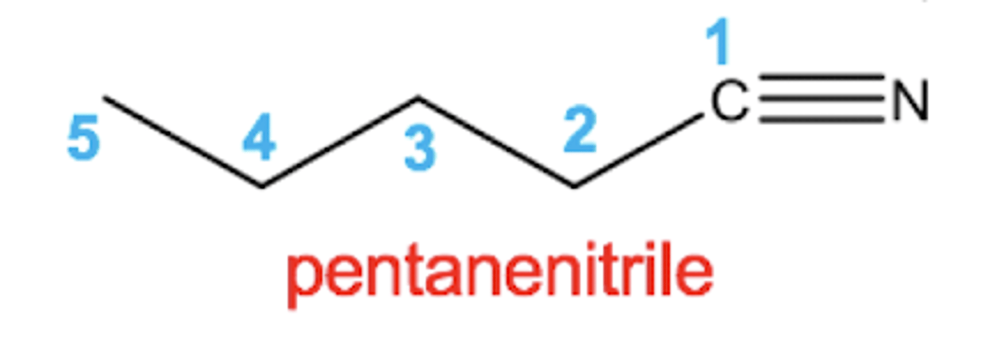 <p>Nitrile groups have to be at the end of a chain. Start numbering the chain from the C in the CN.</p>