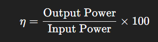 <p>C Since efficiency can be calculated using output power/ input power x 100</p>