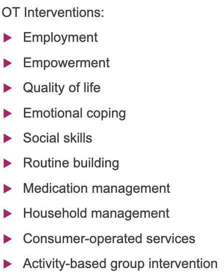 <p>community of individuals who share a lived experience with mental health and recovery</p><p>similar to peer-led services but <strong>consumers and practitioners work together</strong></p><p>Emphasis on community, Consumers have opportunities for friendship, housing, education, and employment</p><p>OT work closely w clubhouse peers, client centered intervention</p>