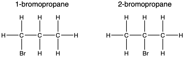 <p>two molecules having the same molecular formula but a different connectivity of atoms; therefore, <mark data-color="red">different names</mark></p>