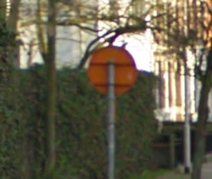 <p>Distinct orange back of signs</p>