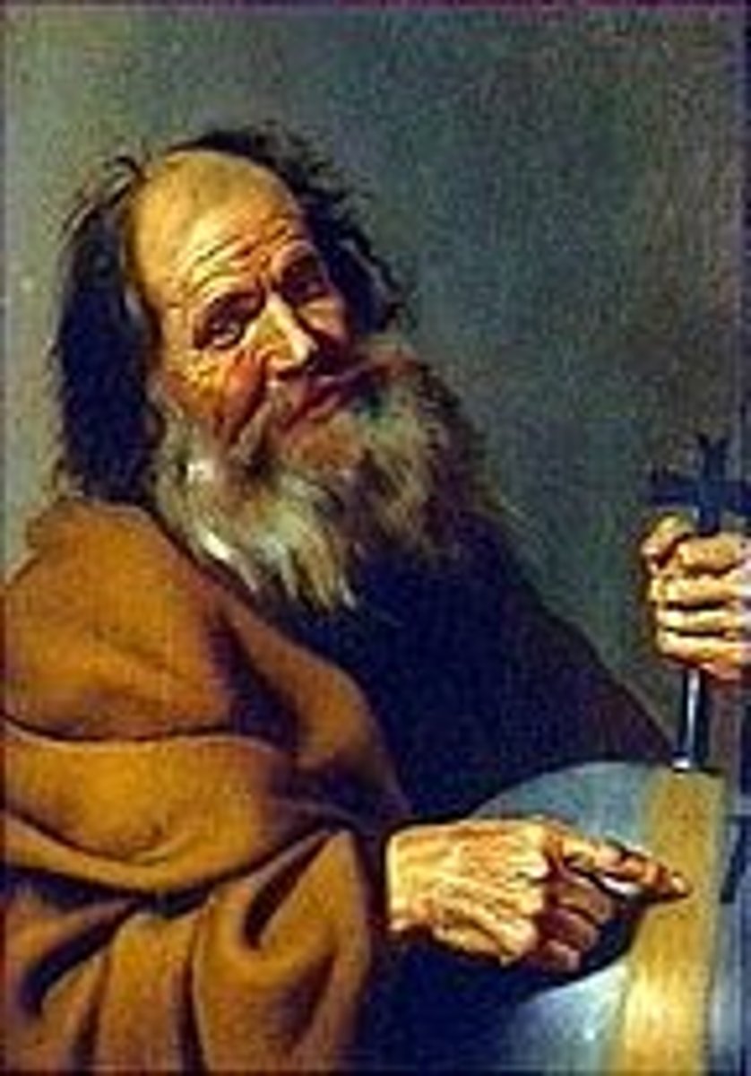 <p>a Greek philosopher primarily remembered for his formulation of an atomic theory of the universe. Also materialism.</p>