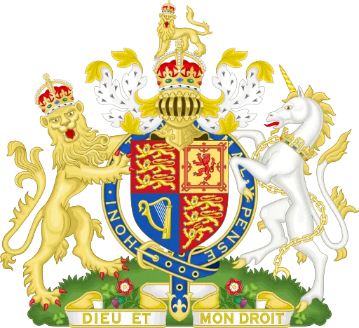<p>The royal coat of arms is the heraldic symbol representing the monarchy of the United Kingdom, featuring a lion and a unicorn, along with the shield displaying the emblems of England, Scotland, and Ireland.</p><p></p>