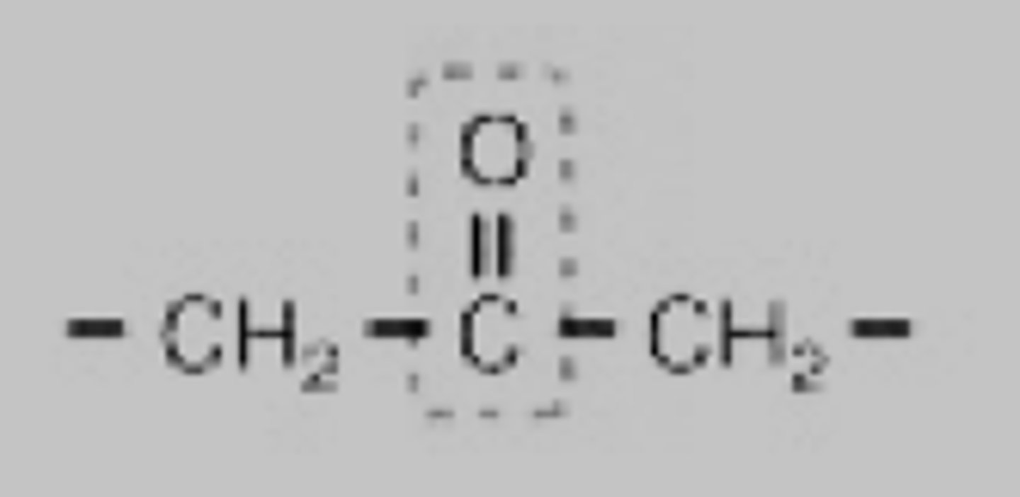 <p>carbonyl group bonded to 2 carbons; C=O. Located within the chain.</p>