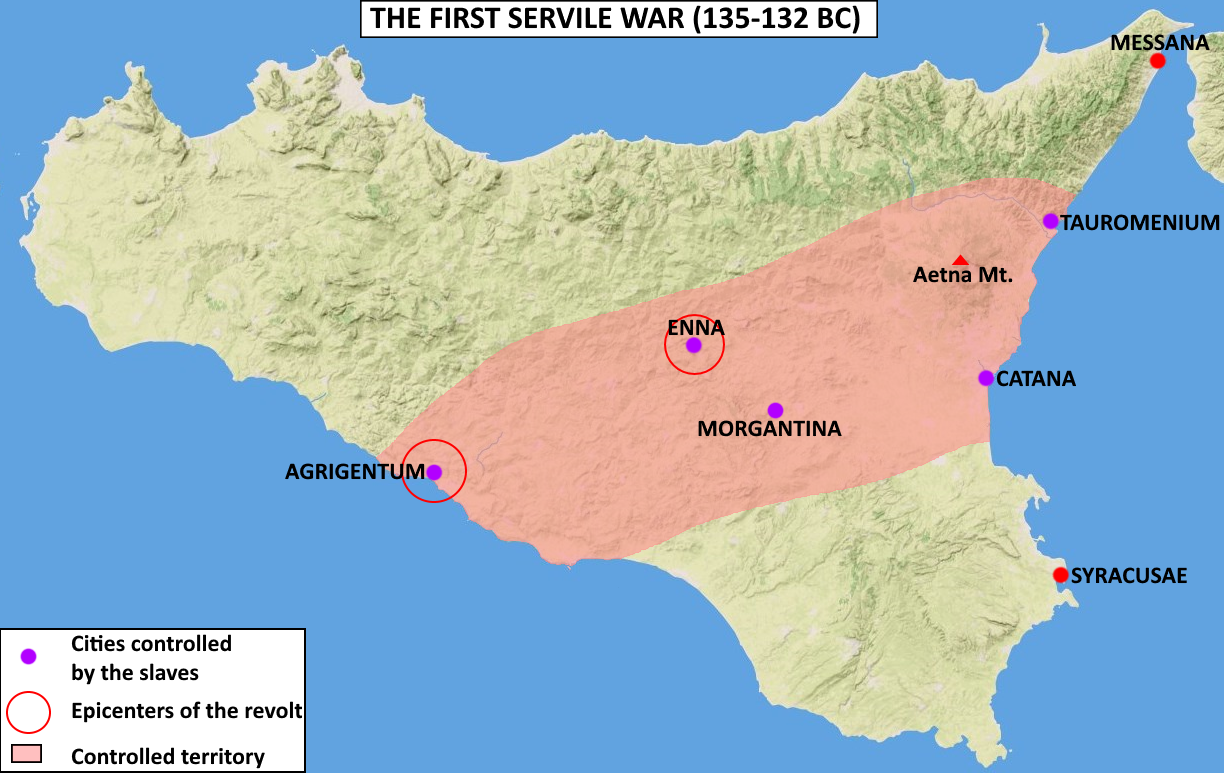 <p>135 BCE - 132 BCE - First Sicilian Slave Revolt / First Servile War (All Facts)</p>