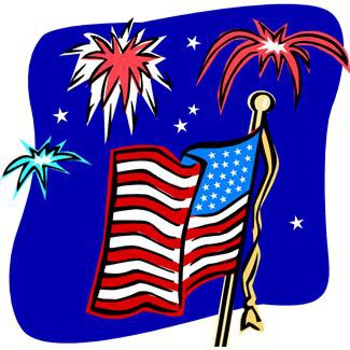 <p>Es el 4 de julio para los Estados Unidos.</p><p>Hay fuegos artificiales (fireworks).</p><p>Los colores son rojo, blanco, y azul.</p>