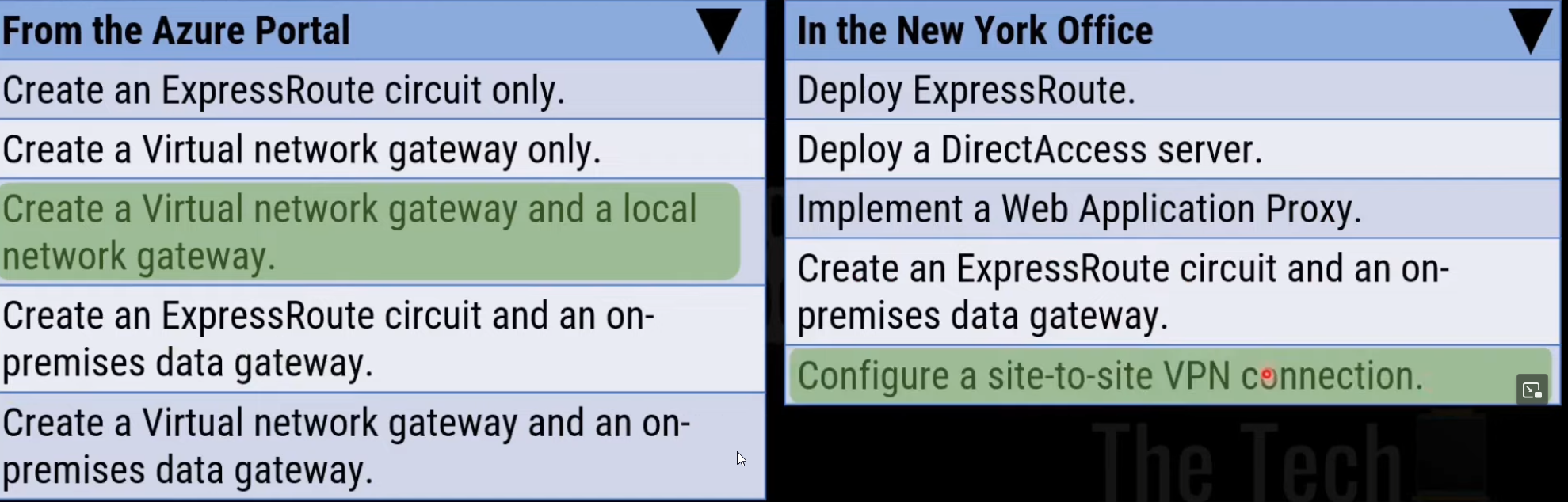 <p>Create a Virtual network gateway and a local network gateway. Configure a site-to-site VPN connection.</p>