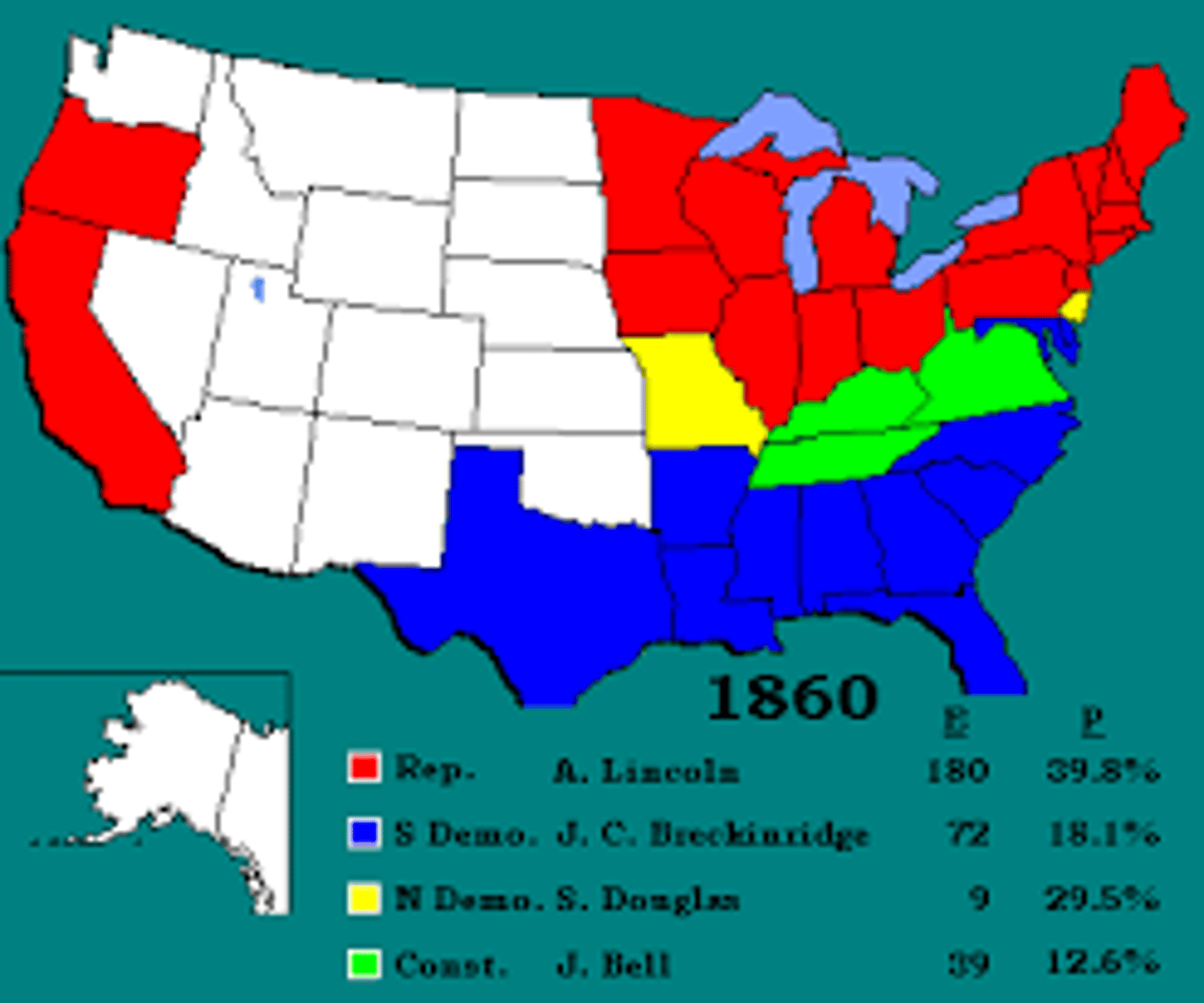 <p>Lincoln elected president; led to Southern secession.</p>