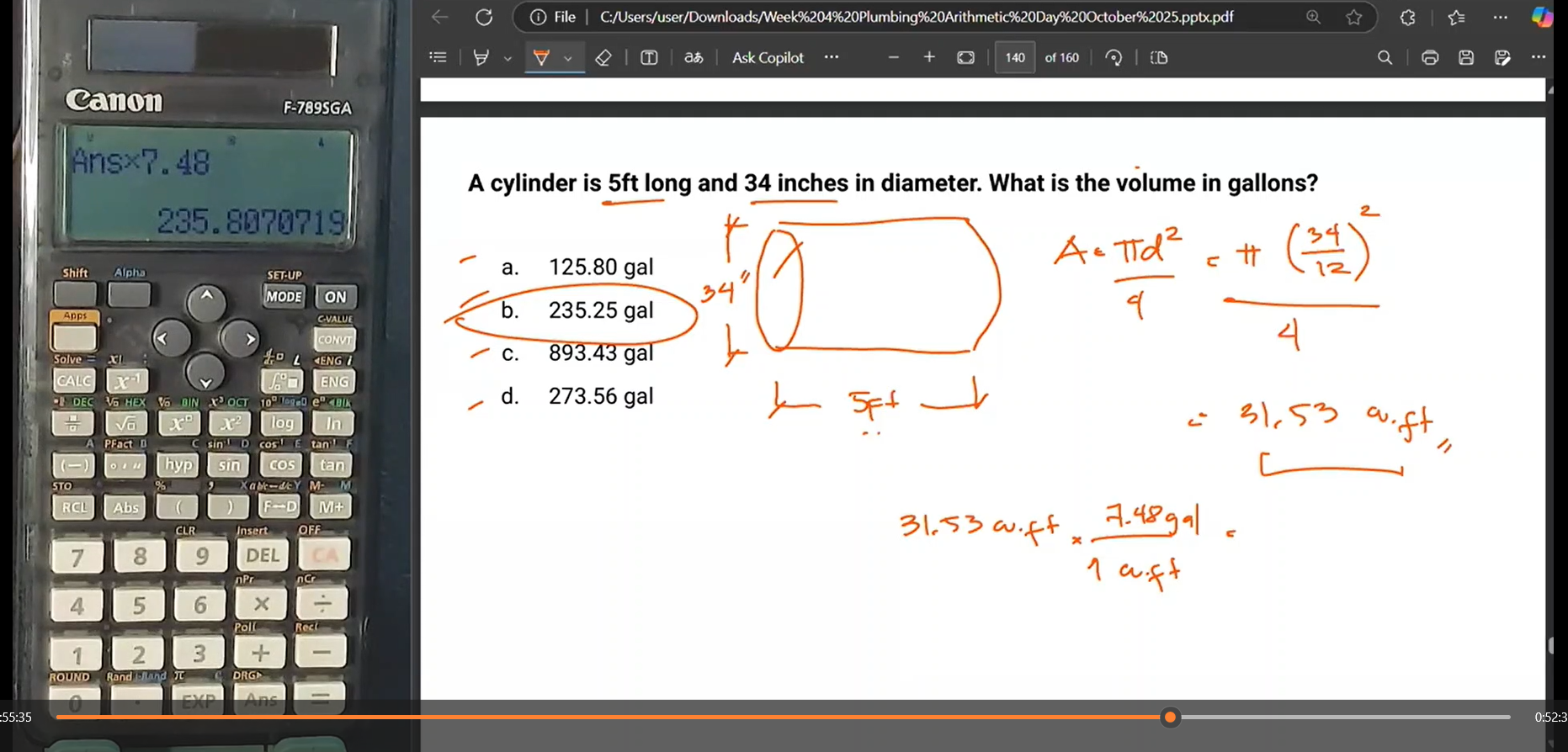 <p>Answer: b. 235.25 gal</p>