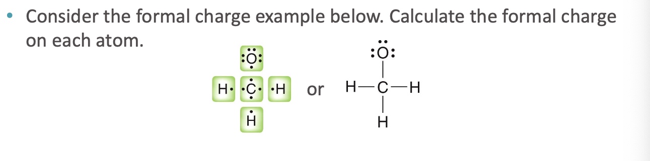 <p>Calculate the formal charge of each atom</p>