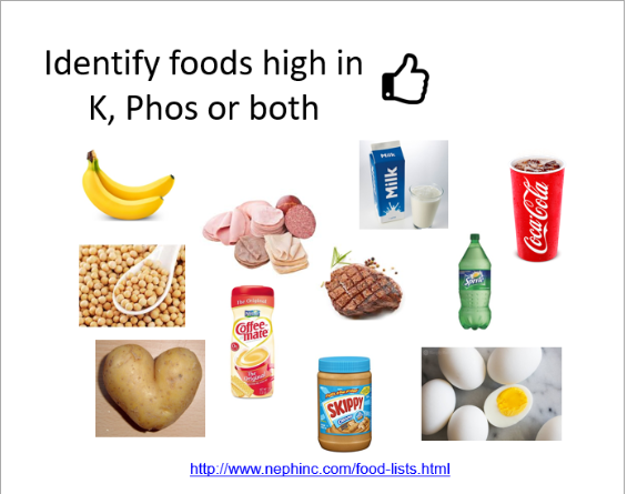 Identify foods high in K, Phos, or both 
