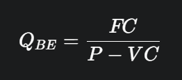 <p>The point where your output = to your input, or where your profit is = 0.</p>